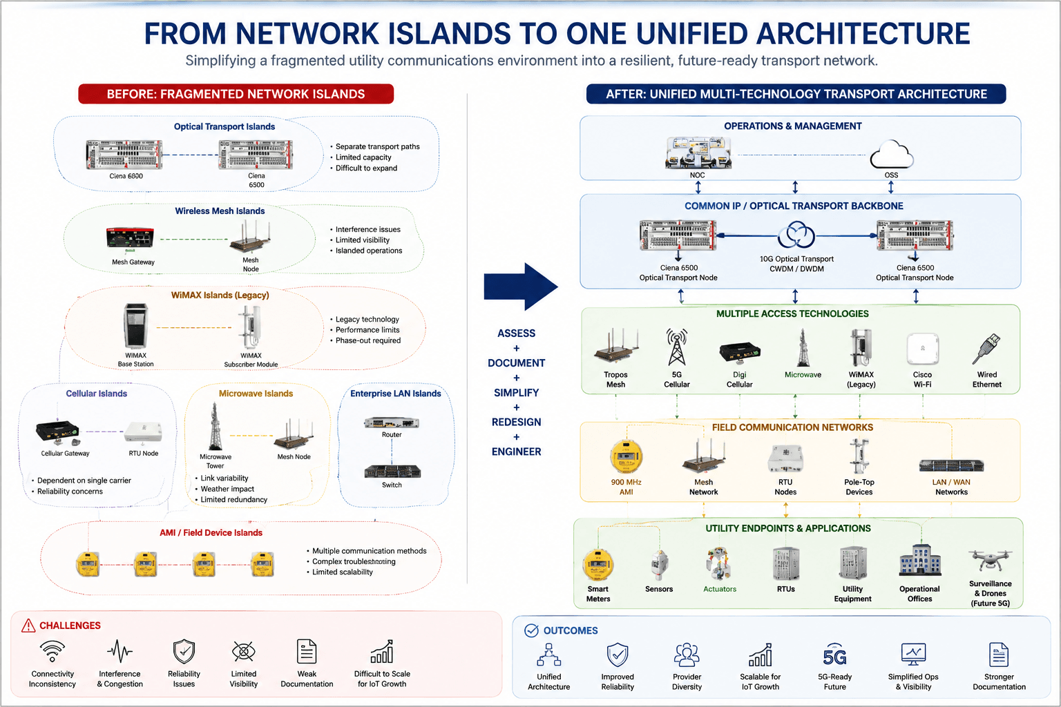 Utility network before and after redesign