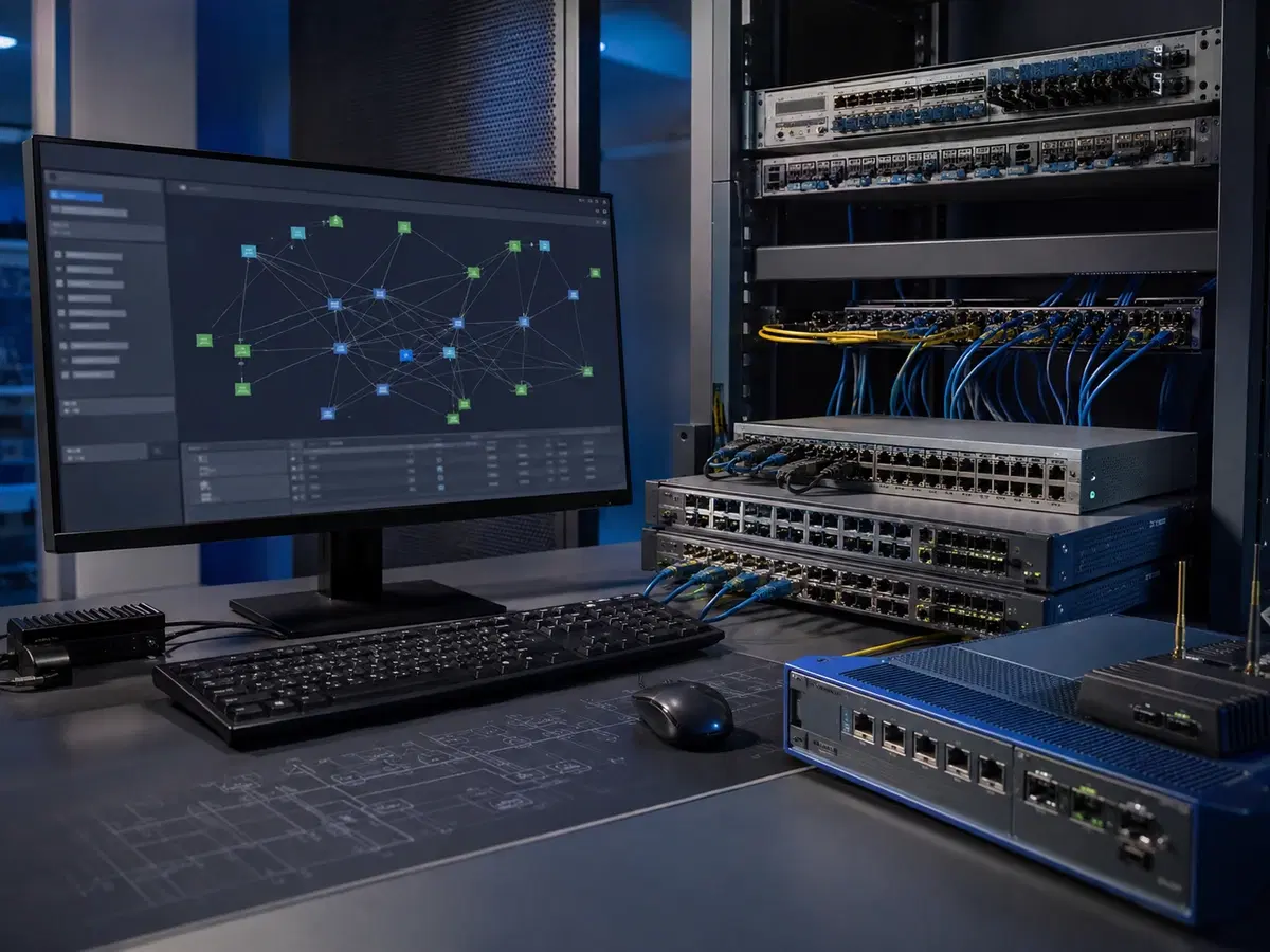 SDN controller dashboard and switching fabric in a lab rack