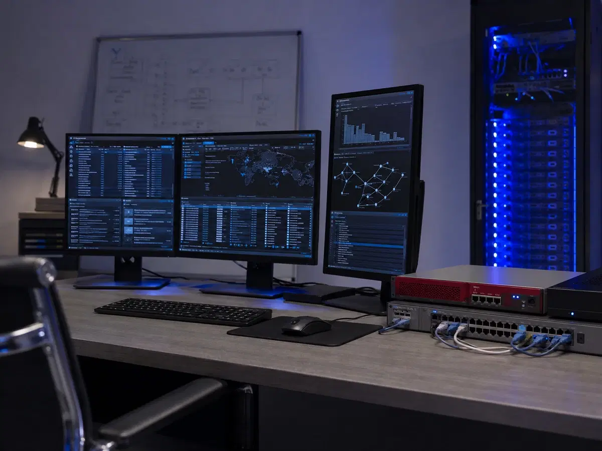 Security operations workstation with monitoring displays