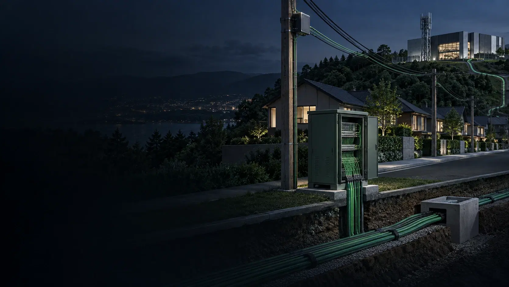Premium real-world FTTH outside-plant / neighborhood fiber infrastructure image